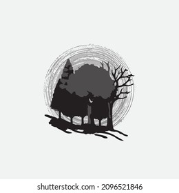 Evergreen pine forest. Illustration forest background.