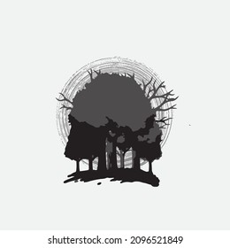 Evergreen Kiefernwald. Illustration, Waldhintergrund.