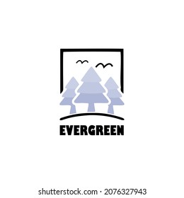 Evergreen Pinien-Baum-Vogel fliegen Winter-Naturlogo-Design Vektorsymbol