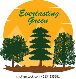 Evergreen pine tree forest with sunset logo symbol vector icon illustration graphic design premium vector