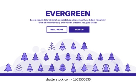 Evergreen Pine Tree Landing Web Page Header Banner Template Vector. Evergreen Fir With Needles, Christmas Ornament Illustration