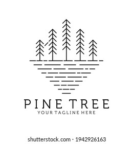 evergreen pine tree line art nature logo vintage vector illustration design.