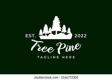 Vintage del logotipo del árbol de pino evergreen