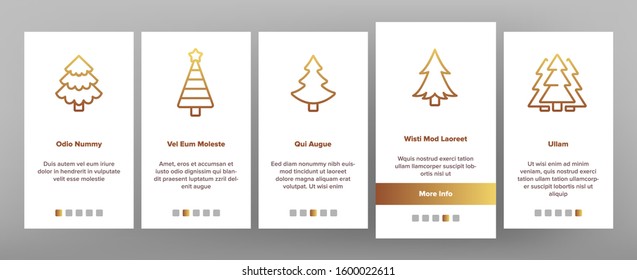 Evergreen Pine Tree Onboarding Mobile App Page Screen Vector. Evergreen Fir With Needles, Christmas Ornament Concept Linear Pictograms. Nature Forest And Woodland Illustrations
