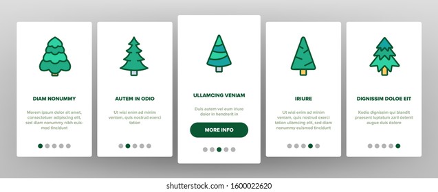 Evergreen Pine Tree Onboarding Mobile App Page Screen Vector. Evergreen Fir With Needles, Christmas Ornament Concept Linear Pictograms. Nature Forest And Woodland Illustrations