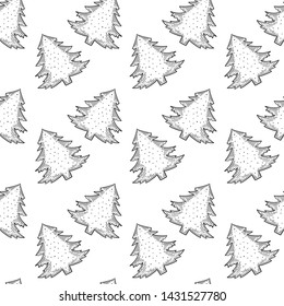 Evergreen pine tree. Vector concept in doodle and sketch style. Hand drawn illustration for printing on T-shirts, postcards. Seamless pattern for textile, paper wrap.