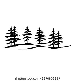 Evergreen Pine Trees Silhouette. Winter  Christmas and New Year design elements. Christmas trees