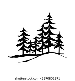 Evergreen Pine Trees Silhouette. Winter  Christmas and New Year design elements. Christmas trees