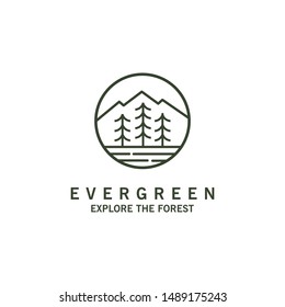  Evergreen, Pines, Spruce, Cedar with line art trees logo design