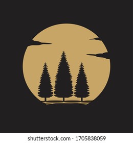 Evergreen, Pines, Spruce, Cedar trees with sun logo design