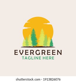 Evergreen, Pines, Spruce, Cedar trees logo design vector