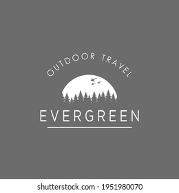 Evergreen, Pines, Spruce, Cedar trees with moon and bird logo design