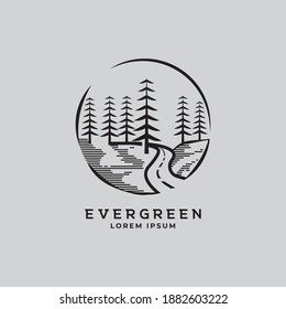 Evergreen Pines Tree Forest and Road Way vintage logo