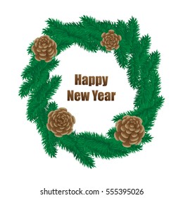 Evergreen spruce wreath with pine cones for happy New Year