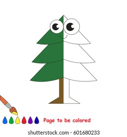 Evergreen Tree, the coloring book to educate preschool kids with easy gaming level, the kid educational game to color the colorless half by sample.