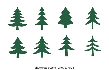 Evergreen Tree Icon Set-Minimal Green Pine and Fir Silhouette Collection