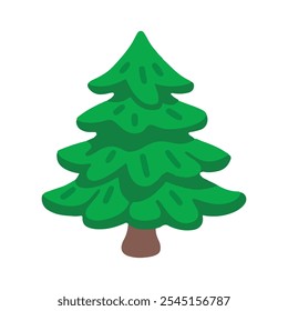 Árbol de hoja perenne aislado sobre fondo blanco. Pino verde en estilo de cartón. Ilustración vectorial de árboles forestales. 