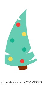 Evergreen tree with lights and toys flat icon. Vector illustration