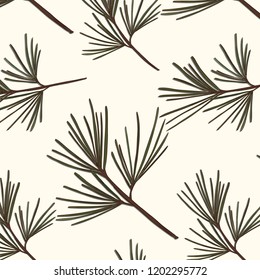 Evergreen tree pattern. Vintage New year vector texture. Forest seasonal Christmas cover background. Botany winter holidays surface design. 