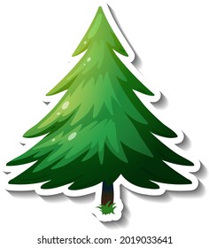 Una pegatina de árbol evergreen sobre la ilustración de fondo blanco