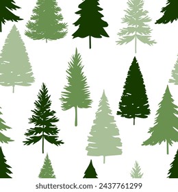 Evergreen trees christmas seamless pattern, winter wallpaper