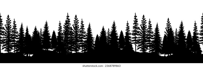 Evergreen trees forest silhouette. Seamless border. vector illustration