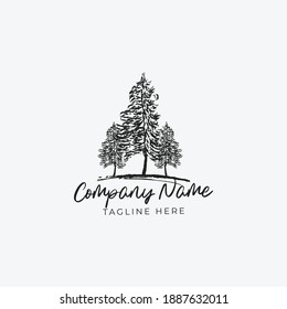 evergreen vintage logo design ; pine, fir, explore, wooden, adventure logo design isolate grey background