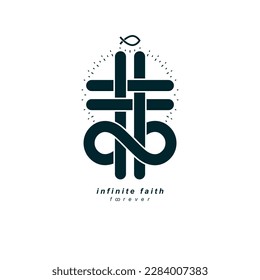 Everlasting God vector creative symbol design combined with infinity endless loop and Christian Cross, vector logo or sign.