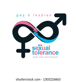 Everlasting Love concept, vector symbol created with infinity loop and male Mars an female Venus signs. Relationship idea.