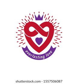 Everlasting Love concept, vector symbol created with infinity loop sign and heart.