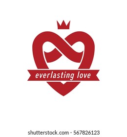 Everlasting Love concept, vector symbol created with infinity loop sign and heart.