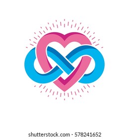 Everlasting Love concept, vector symbol created with infinity loop sign and heart.