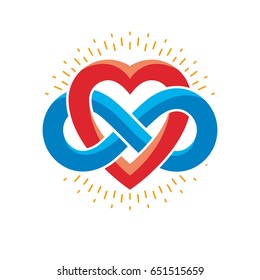 Everlasting Love concept, vector symbol created with infinity loop sign and heart.
