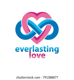 Everlasting Love concept, vector symbol created with infinity loop sign and heart.