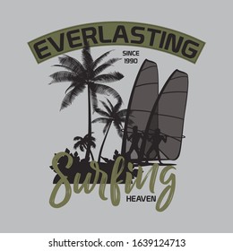 Everlasting Surfing Heaven Since 1990 - Modern Beach with Tree T Shirt Design, vector illustration