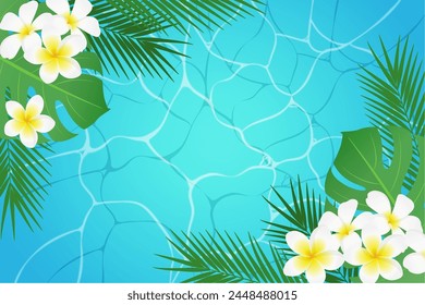 Everlasting tropical plants and water surface background_vector illustration