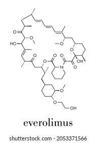 Everolimus immunosuppressant molecule. Used in drug-eluting coronary stents. Skeletal formula.