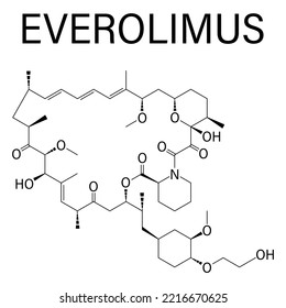 Everolimus immunosuppressant molecule. Used in drug-eluting coronary stents. Skeletal formula.