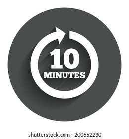 Every 10 minutes sign icon. Full rotation arrow symbol. Circle flat button with shadow. Modern UI website navigation. Vector