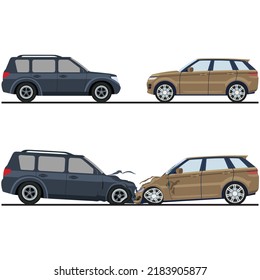 For every action force there is an equal and opposite reaction force. Both cars have the same mass, their forces is equal. Both cars stop at the spot of the collision.