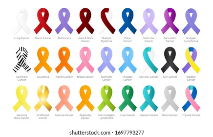 Every All Cancer Ribbon Color Isolated Icons