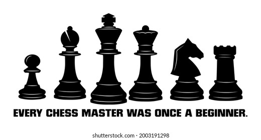 Every chess master was once a beginner. Chess quote design. Design element for poster, t-shirt print, banner, advertisement, social media. International Chess Day!