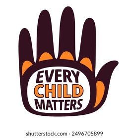 Every Child Matters, National Day for Truth and Reconciliation (Orange Shirt Day) in Canada. Text with hand print design. Vector banner illustration.