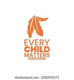 Every Child Matters, Orange shirt day of Canada, September 30, national day for truth and reconciliation, social media post, banner concept, vector illustration, Canada.