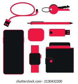 Every Day Carry EDC flat lay vector objects universal colours