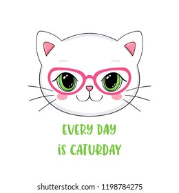 Every day is caturday, funny t shirt print with cute cat