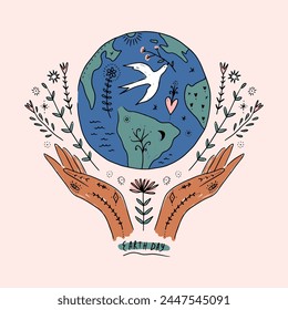 Every day Earth Day vector lettering label eco illustration, social poster, banner, postcard or leaflet for environment safety celebration. Saving the planet theme, human protect our planet Earth art