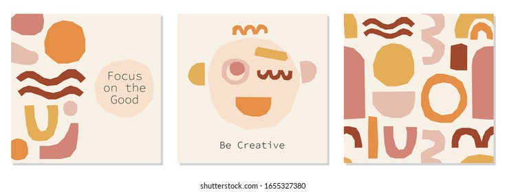 Every day motivation as set of creative trendy abstract backgrounds with collage of minimal organic shapes ideal for social media templates, neutral colors for your decoration