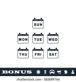 Every Day Week Calendar icon flat. Black pictogram on white background. Vector illustration symbol and bonus button
