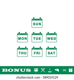 Every Day Week Calendar icon flat. Green pictogram on white background. Vector illustration symbol and bonus button
